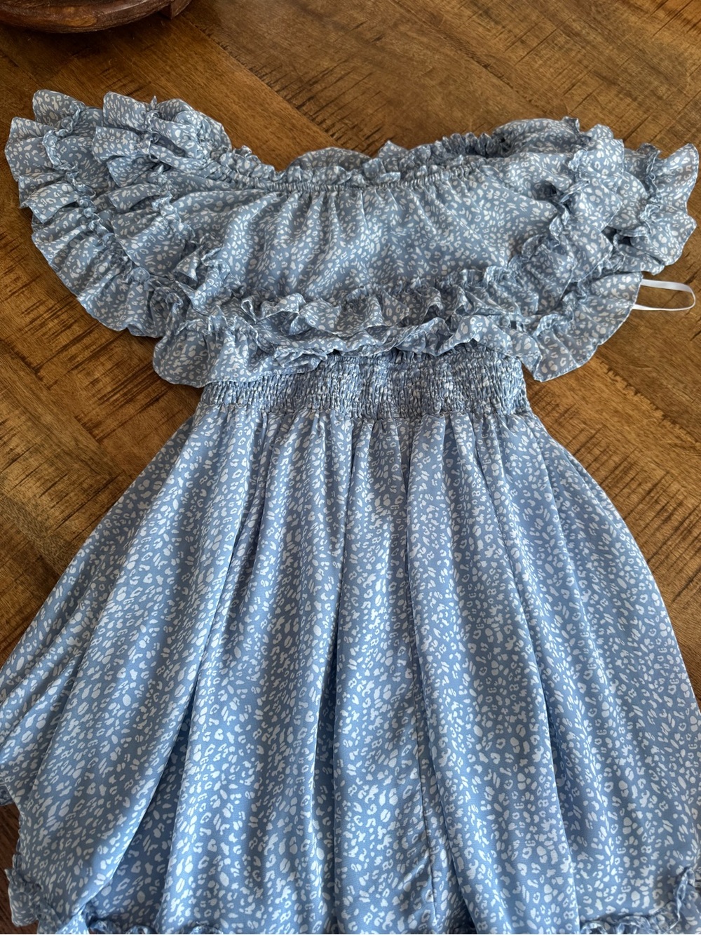 Light Blue Ruffle Off-Shoulder Dress - Picture 3 of 5